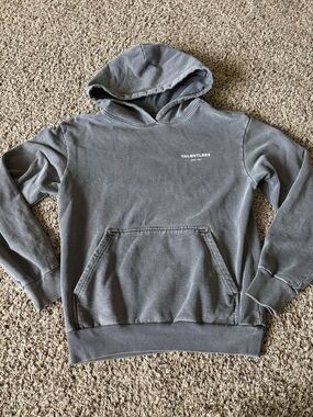TALENTLESS Washed Gray Pullover Hoodie with Chest Logo